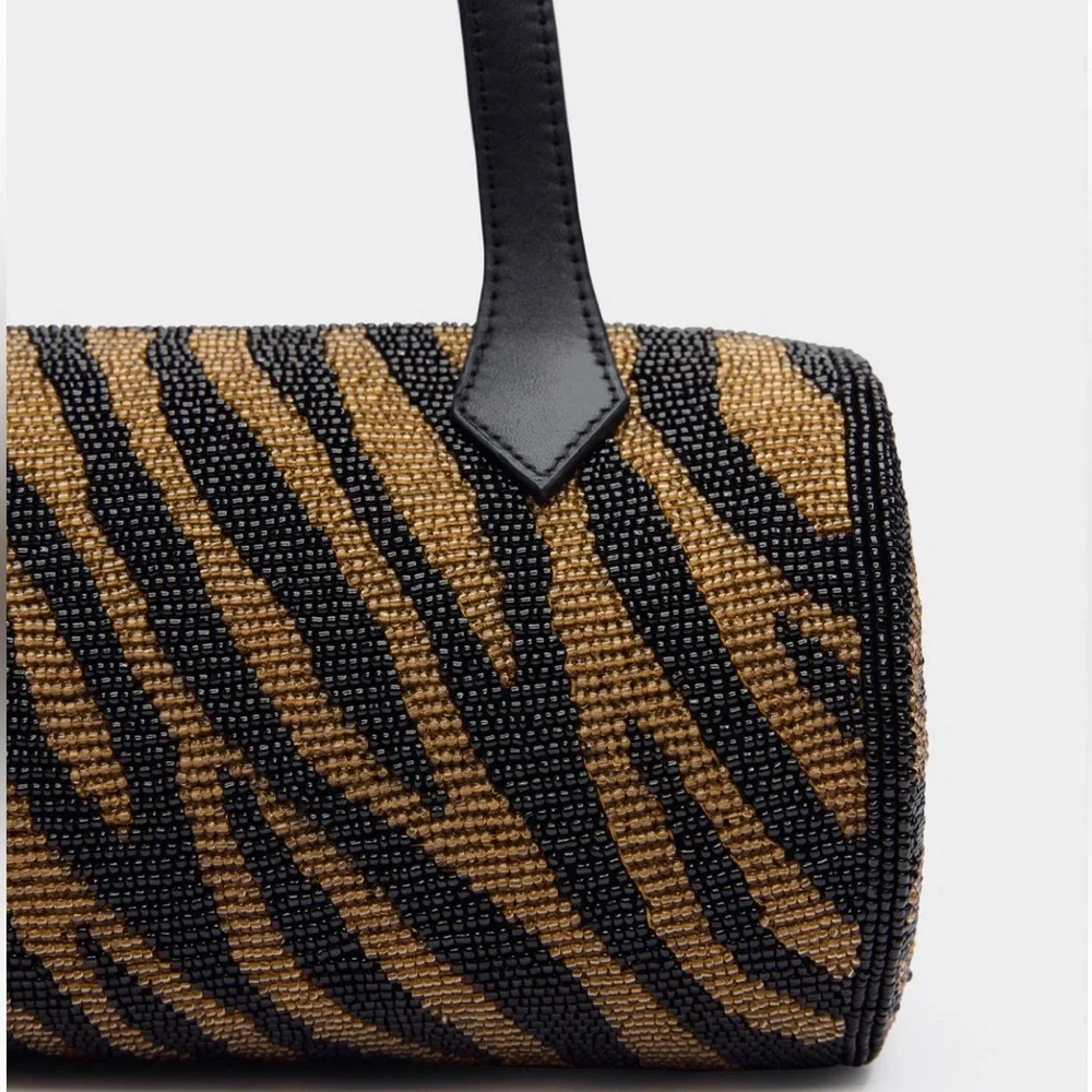 NWT & Dustbag REFORMATION CYLINDER BEADED SHOULDER BAG in black/bronze - Picture 10 of 11